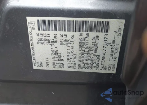 2021 Nissan Rogue S Intelligent Awd из США, поврежденный, VIN 5N1AT3AB4MC771073